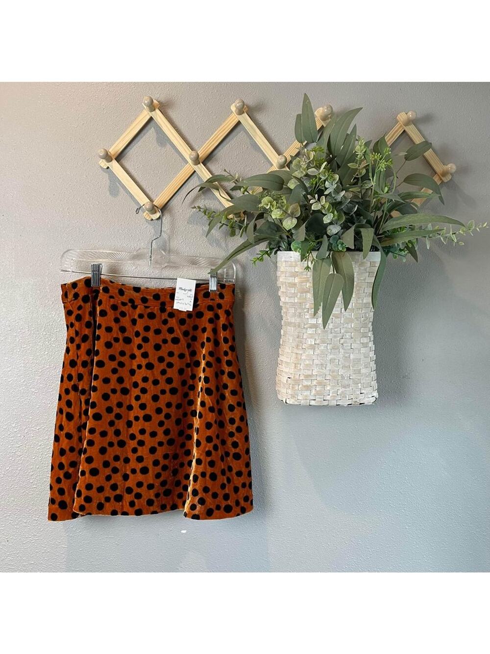 Madewell Skirt WMNS Orange Black SZ 2 Velour Polka Dot Mini Skirt Retro Modern